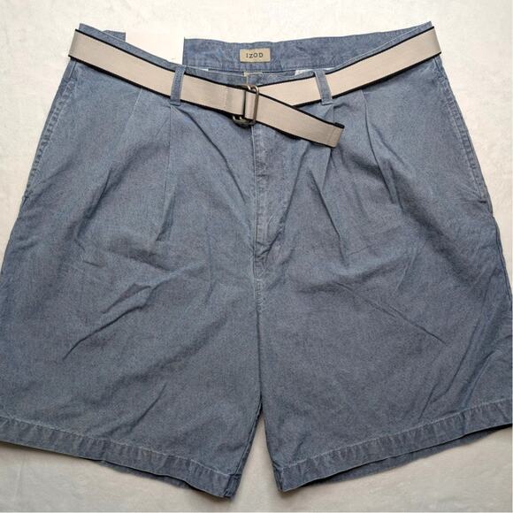 IZOD Vintage Mens Denim Shorts - 38 Waist With Belt Casual NWT - Picture 1 of 7